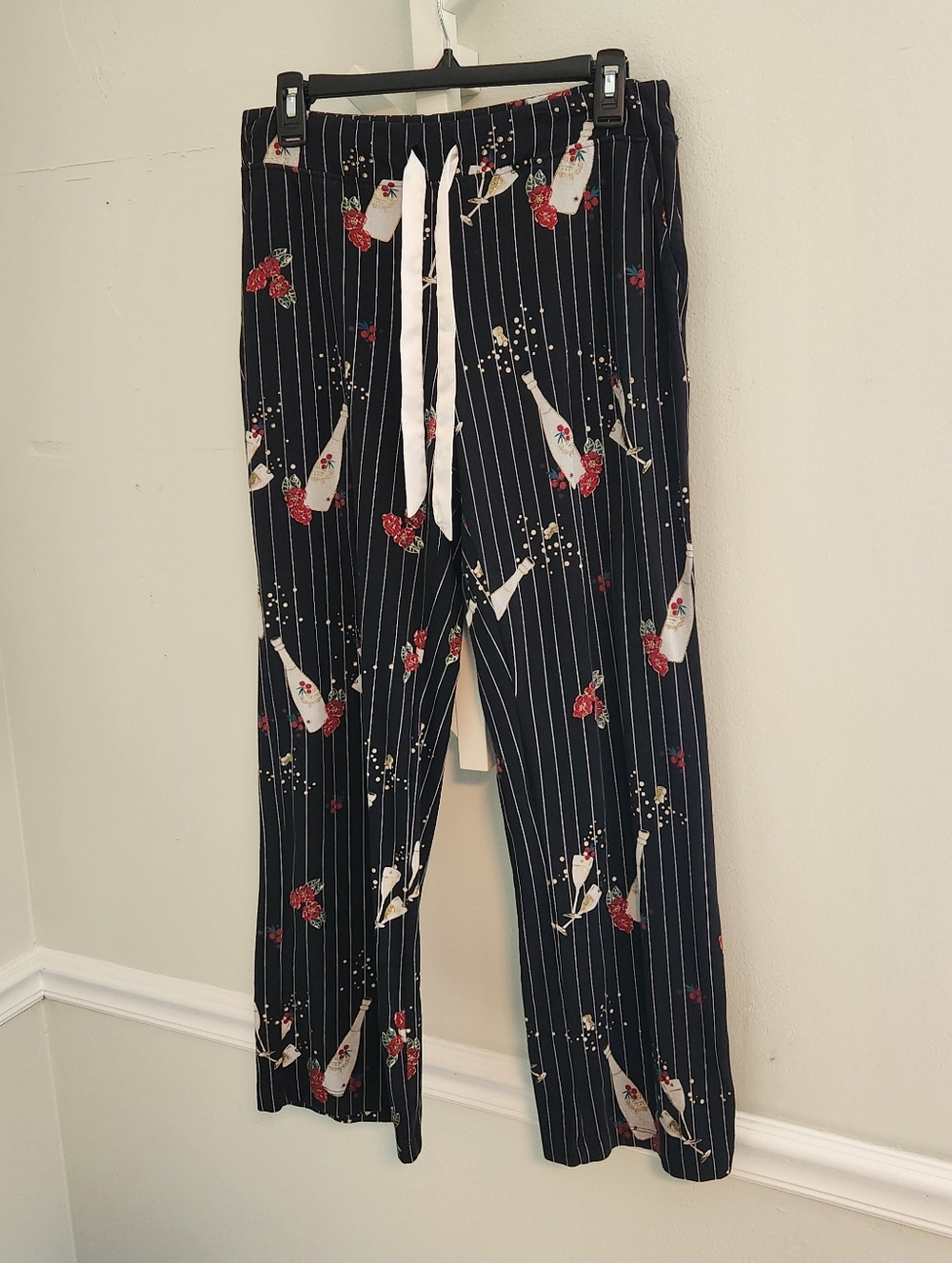 Soma Lounge Pants Medium Navy Pinstripe Champagne Print Cotton Modal Like New! - Picture 3 of 10